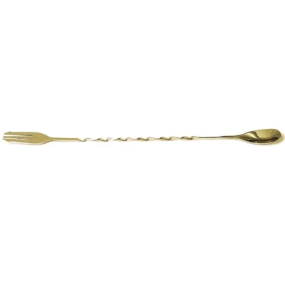 Biradlı Brd-682-Altın Burgulu Çatallı Bar Kaşık Altın 33 Cm