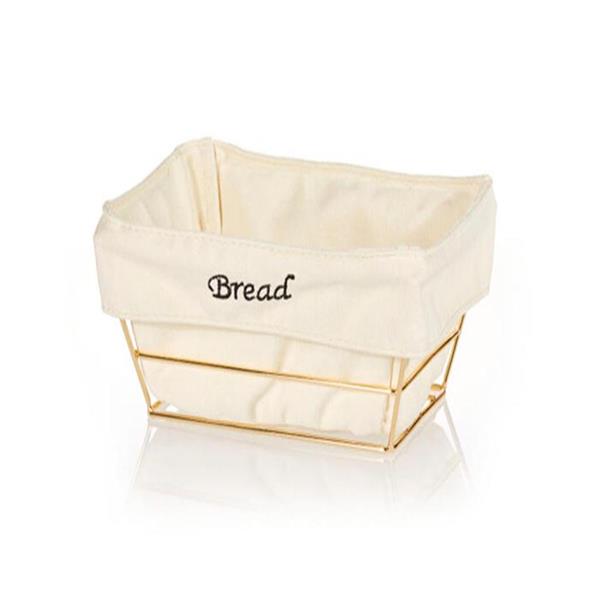 Biradlı Brd-Hw180B-Altın Beyaz Bezli Kare Ekmek Sepeti Altın Telli 22X22X9 Cm