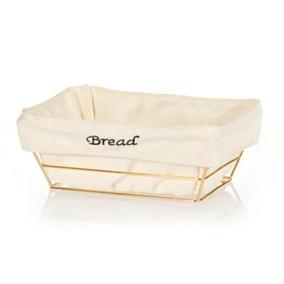 Biradlı Brd-Hw182B-Altın Beyaz Bezli Dikdörtgen Ekmek Sepeti Altın Telli 22X16X7,5 Cm