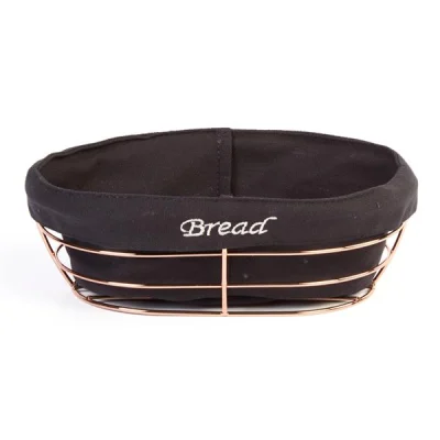 Biradlı Brd-Hw186-Bakır Siyah Bezli Oval Ekmek Sepeti Bakır Telli 26X17X6,5 Cm