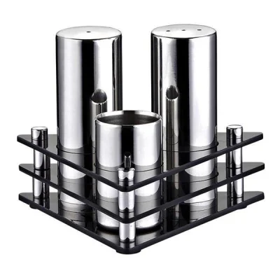 Biradlı Grv-01 3 Lü Üçgen Pleksi Standlı Tuzluk Takımı Mat