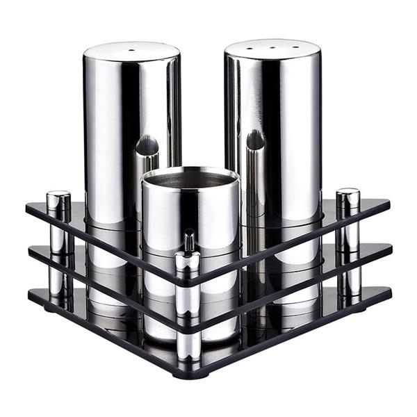 Biradlı Grv-02 3 Lü Yuvarlak Pleksi Standlı Tuzluk Takımı Parlak