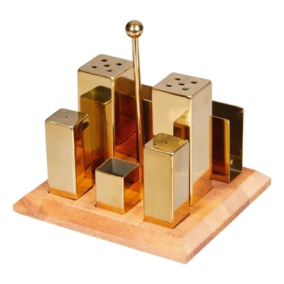 Biradlı Grv-260-Altın 6 Lı Kare Tuzluk Baharatlık Takımı