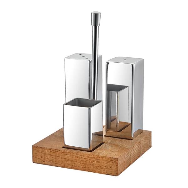 Biradlı Grv-33 Ahşap Standlı Kare 3 Lü Tuzluk Takımı Parlak-Mat
