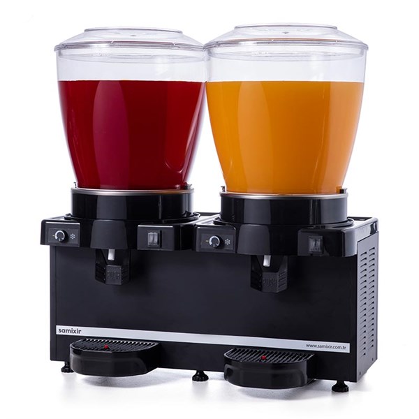 Samixir 22 + 22 L Panoramik Twin Fıskiyeli + Karıştırıcılı Soğuk İçecek Dispenseri Analog Siyah