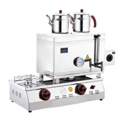 SilverInox 2100-D 40 Model 2 Demlikli Çift Taban Kaynaklı Doğalgazlı ve Elektrikli Çay Ocağı